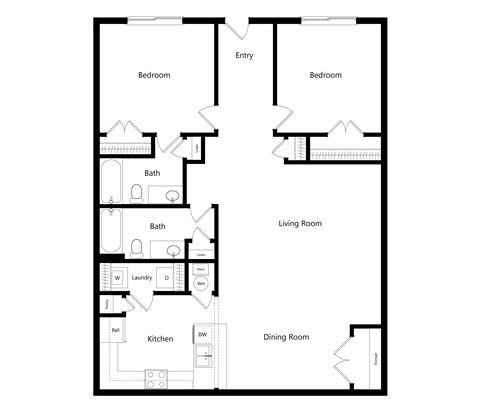 A floor plan of a house with two bedrooms, a living room, a dining room, a kitchen, a bath, a laundry room, and a utility space.